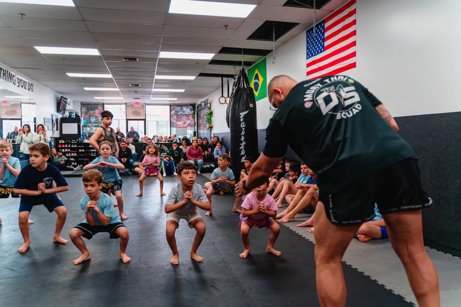 Full kids class training on the mats